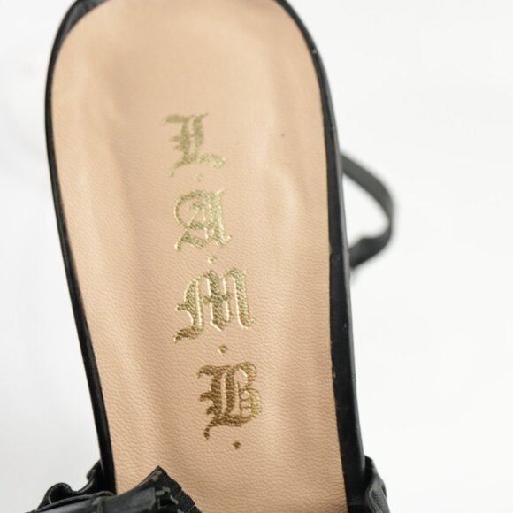 LAMB Womens Lita Sandals Size 10 Black Leather Ruffle T-Strap Heels Gwen Stefani - Picture 12 of 15